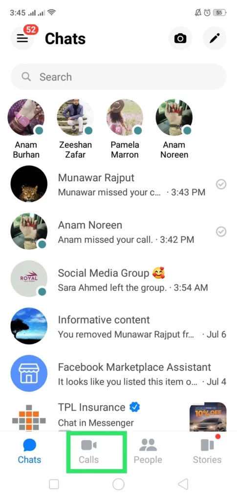 2 Delete Call History on Facebook Messenger