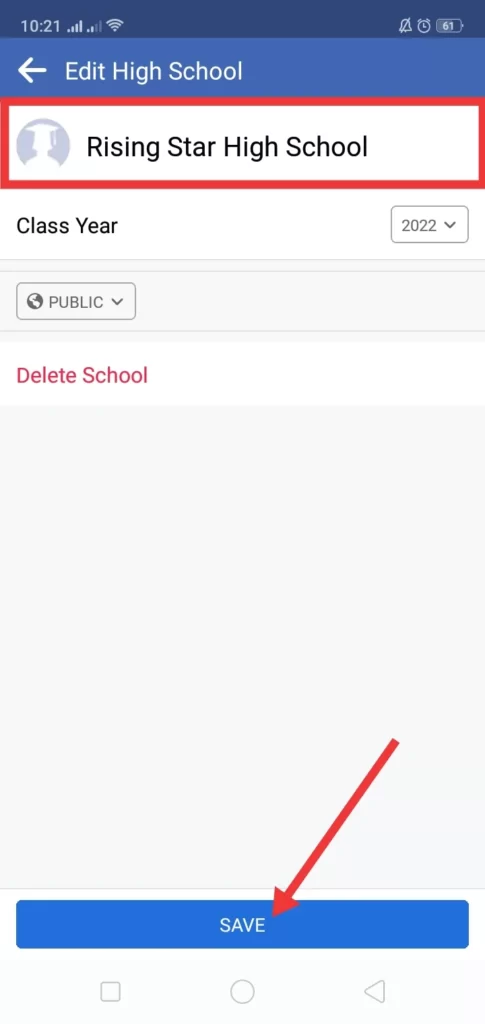 Add new School name tap Save