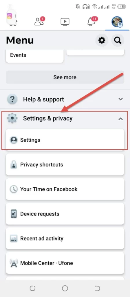 Click on privacy and setting 1