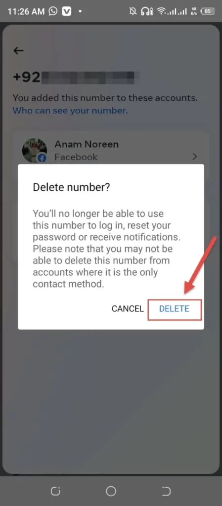 Comform to delete the number