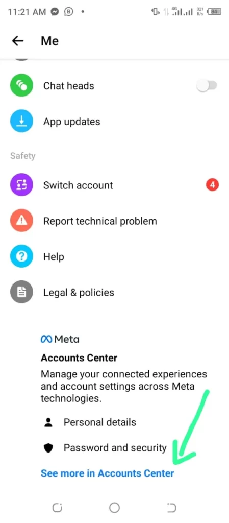 Click on account center option