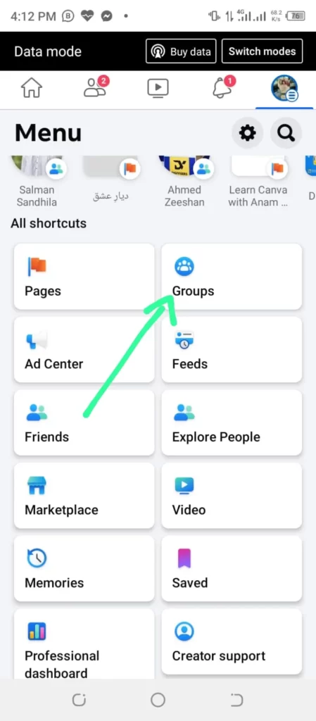 Click on groups option from the menu